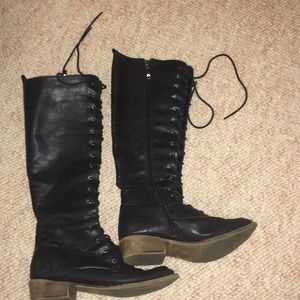 High lace up boots black